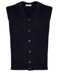 Kangra - Truien & Vesten ,Blauw ,Wol Blauw Wol V-Hals Mouwloos Vest - Lyst