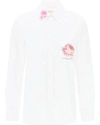 Marni - Shirt with flower print patch and embroidered logo - Lyst