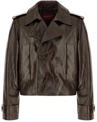 Gucci - Jassen ,Bruin ,Leer Leren Jas - Lyst