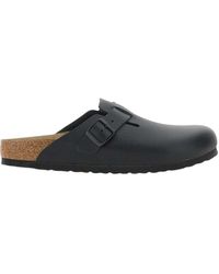Birkenstock - Zwarte Leren Klomp Sandalen - Lyst