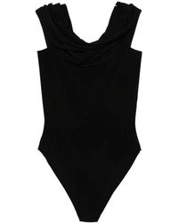 Norma Kamali - Tops ,Zwart ,Polyester Cowl Hooded Bodysuit - Lyst