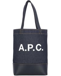 A.P.C. - Borsa da spesa in cotone blu scuro con logo - Lyst