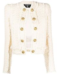 Balmain - Jassen ,Katoen Katoenen Tweed Fringed Vest - Lyst