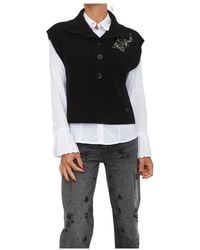 Liu Jo - Truien & Vesten ,Zwart ,Wol Gebreide Vest Met Strass-Steentjes - Lyst
