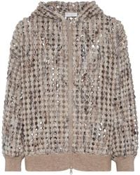 Brunello Cucinelli - Pailletten-Detail Kapuzenpullover Mit Reißverschluss - Lyst