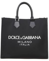 Dolce & Gabbana - Schwarze stoff-einkaufstasche mit gummi-logo - Lyst