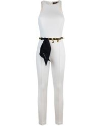 Elisabetta Franchi - Pantaloni slim fit con scollatura americana e accessorio catena e foulard - Lyst
