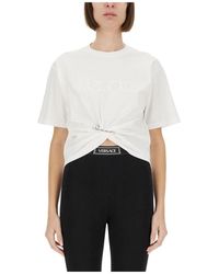 Versace - Tops ,Wit ,Katoen Cotton T-Shirt Met Geborduurd Logo - Lyst