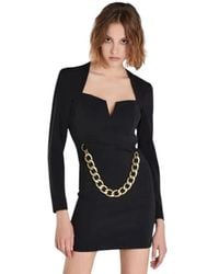 Patrizia Pepe - Geometrisches minikleid mit tiefem v-ausschnitt und abnehmbarer goldener kette - Lyst