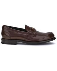 Prada - Schoenen ,Bruin ,Leer Geëmailleerde Driehoekige Plaat Leren Loafers - Lyst