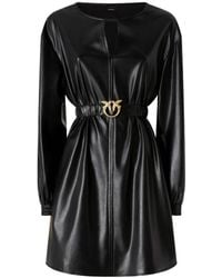 Pinko - Short Dress With Leather Effect - Lyst