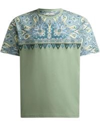 Etro - Tops ,Groen ,Katoen T-Shirt Met Paisleyprint En Ronde Hals - Lyst