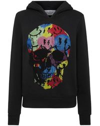 Philipp Plein - Hoodies & Sweatvesten ,Zwart ,Katoen Hooded Sweatshirt Smile - Lyst