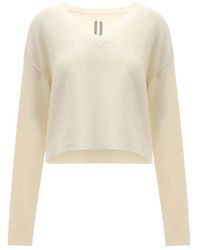Rick Owens - Alpaca Blend V-Hals Trui Met Geribbelde Manchetten - Lyst