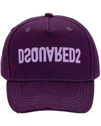 DSquared² - Accessoires ,Paars ,Katoen Omgekeerd Logo Katoenen Baseballpet - Lyst