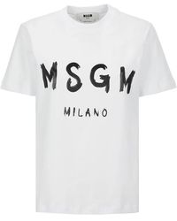 MSGM - Logo Print Wit T-Shirt - Lyst
