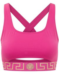 Versace - Tops ,Roze ,Nylon Bikinitop Met Greca-Rand - Lyst