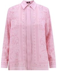 Versace - Camicia rosa in seta con dettagli medusa - Lyst