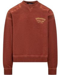 DSquared² - Hoodies & Sweatvesten ,Rood ,Katoen Crewneck Sweatshirt - Lyst