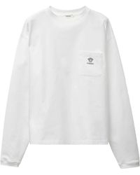 Versace - Tops ,Wit ,Katoen Geborduurd Katoenen T-Shirt Met Lange Mouwen - Lyst