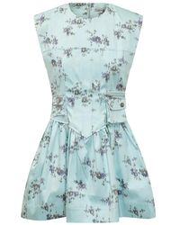 Ganni - Kleedjes ,Blauw ,Mini-Jurk Met Bloemenprint - Lyst