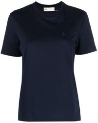 Tory Burch - Blaues t-shirt mit besticktem logo aus baumwolle - Lyst
