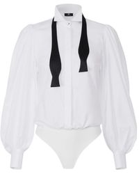 Elisabetta Franchi - Camisa body de popelina de algodón con pajarita abierta - 40 - Lyst
