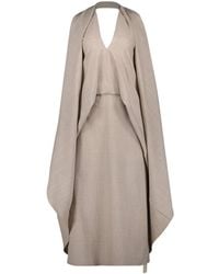 Fendi - Vestido largo de lana con cuello en v y mangas abiertas - Lyst