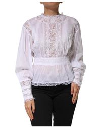 Dolce & Gabbana - Witte Bloemen Kant Top - Lyst