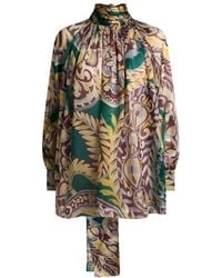 Etro - Overhemden ,Veelkleurig ,Bloemenblouse Met Hoge Hals En Lange Mouwen - Lyst
