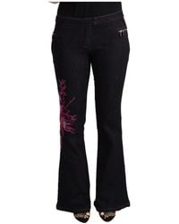 Exte - Jeans ,Zwart ,Katoen Geborduurde Bloemen Flared Jeans - Lyst