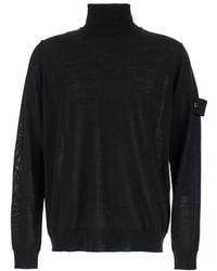 Stone Island - Zwarte Merinos Girocollo Sweaters - Lyst