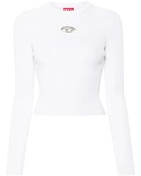 DIESEL - Geripptes Gestricktes Weißes Top Mit Oval D Detail - Lyst