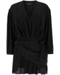 Balenciaga - Kleedjes ,Zwart ,Zijden Mini-Jurk Met V-Hals - Lyst