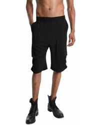 LA HAINE INSIDE US - Korte Broeken ,Zwart ,Zwarte Gestreepte Bermuda Shorts Met Zijplooien - Lyst