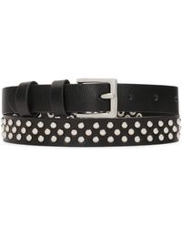 Kazar - Accessoires ,Zwart ,Leer Zwarte Smalle Riem Versierd Met Zilveren Noppen - Lyst
