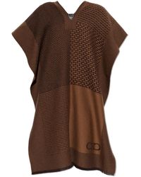 Ferragamo - Jassen ,Bruin ,Wol Wollen Poncho Met Logo - Lyst