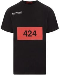 424 - T-shirt nera con stampa logo box - Lyst