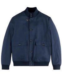 Fay - Jassen ,Blauw ,Katoen Blauwe Bomberjack Met Geribbelde Boorden - Lyst