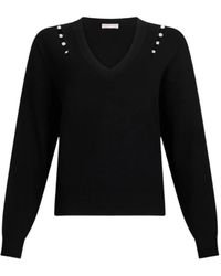 Liu Jo - Zwarte V-Hals Trui Met Zilveren Details - Lyst