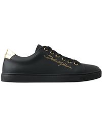 Dolce & Gabbana - Zwarte En Gouden Leren Klassieke Sneakers - Lyst