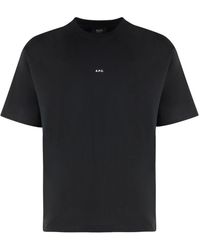 A.P.C. - Tops ,Zwart ,Katoen Boxy Micro Logo Katoenen T-Shirt Met Ronde Hals - Lyst