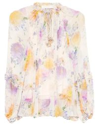 Zimmermann - Overhemden ,Veelkleurig ,Polyester Luna Ruffle Billow Blouse - Lyst