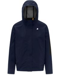 K-Way - Fitness ,Blauw ,Korte Jas Met Capuchon - Lyst