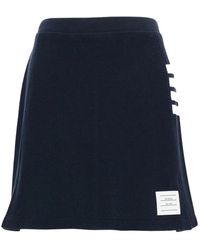 Thom Browne - Rokken ,Blauw ,Katoen Textured Pique 4-Bar Box Pleat Mini Rok - Lyst