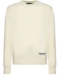 DSquared² - Truien & Vesten ,Wit ,Wol Witte Gebreide Trui - Lyst