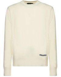 DSquared² - Truien & Vesten ,Wit ,Wol Witte Gebreide Trui - Lyst