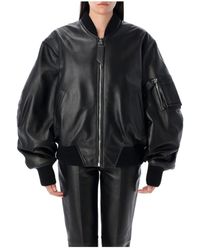 The Attico - Zwarte Leren Bomberjack Aw25 - Lyst