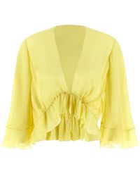 Alberta Ferretti - Overhemden ,Geel ,Drawstring Blouse Met Ruches - Lyst