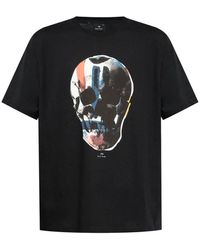 Paul Smith - Tops ,Zwart ,Katoen T-Shirt Met Grafische Print En Ronde Hals - Lyst